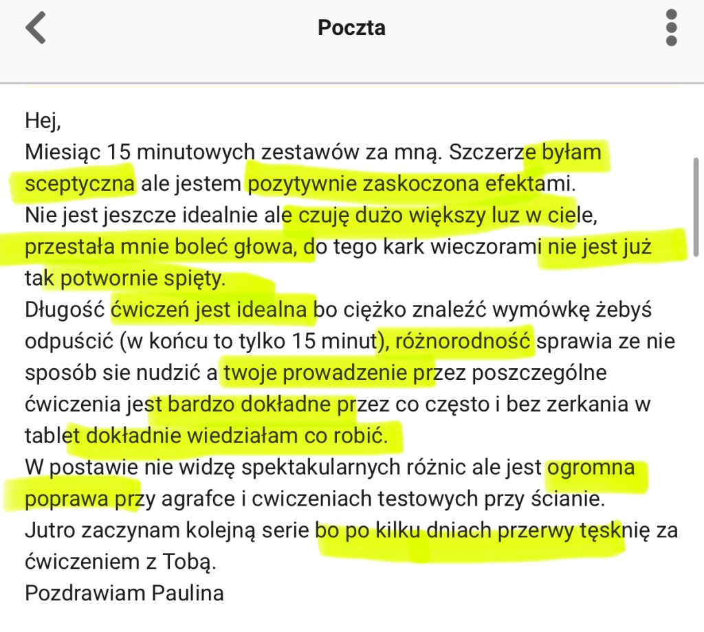 opinia kobiety o treningach online na zdrowe plecy